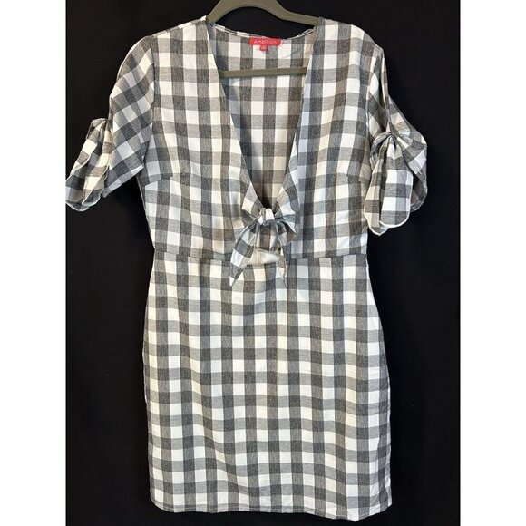 Ambition Women’s Sz Large Sexy Summer Dress NWT Lined Tie Bodice Gray White - Picture 2 of 9